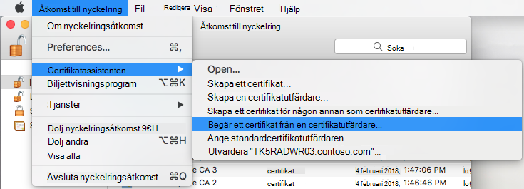 Begära ett certifikat från en certifikatutfärdare i nyckelringsåtkomst