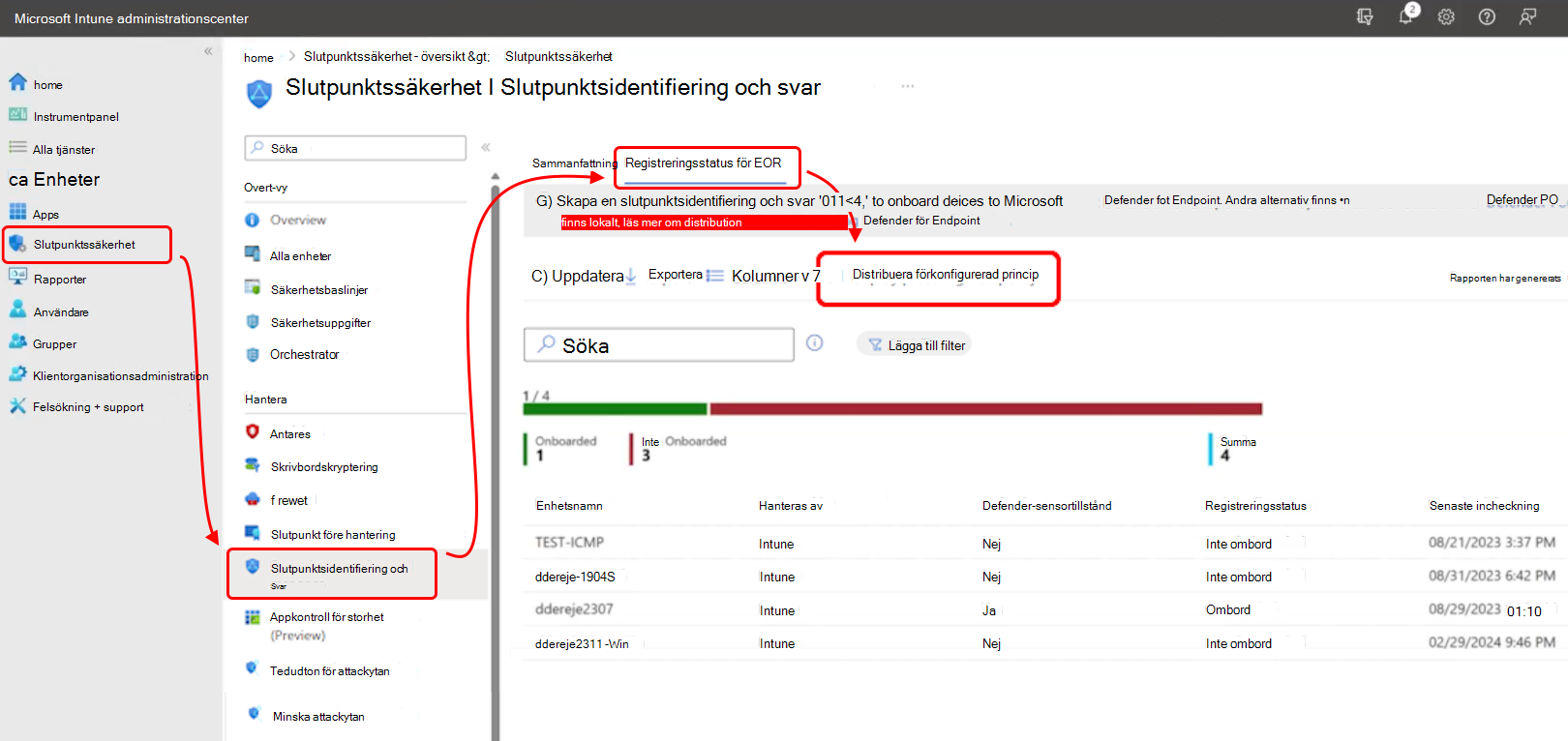 Skärmbild av administrationscentret som visar var du hittar alternativet Distribuera förkonfigurerad princip.