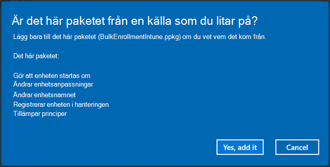 Skärmbild av projektmapp med namn och beskrivning i appen Windows Configuration Designer