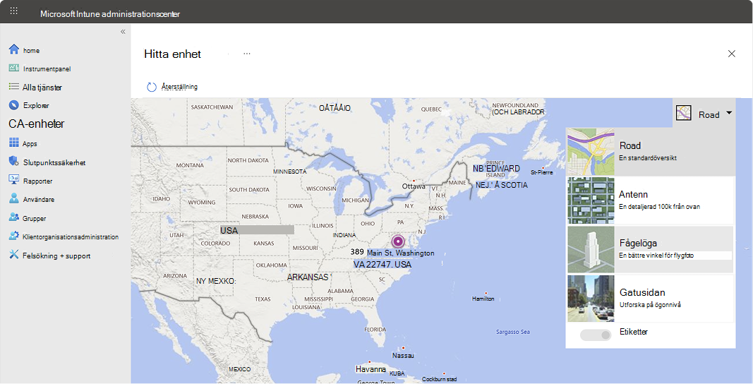 Skärmbild av Hitta enhet med Intune i Azure