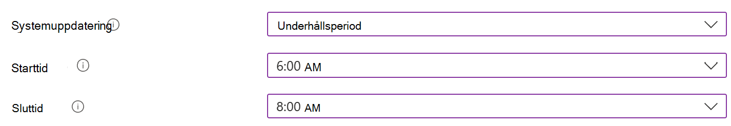 Skärmbild som visar systemuppdateringsinställningen med en underhållsperiod för Android Enterprise-enheter i Microsoft Intune administrationscenter.