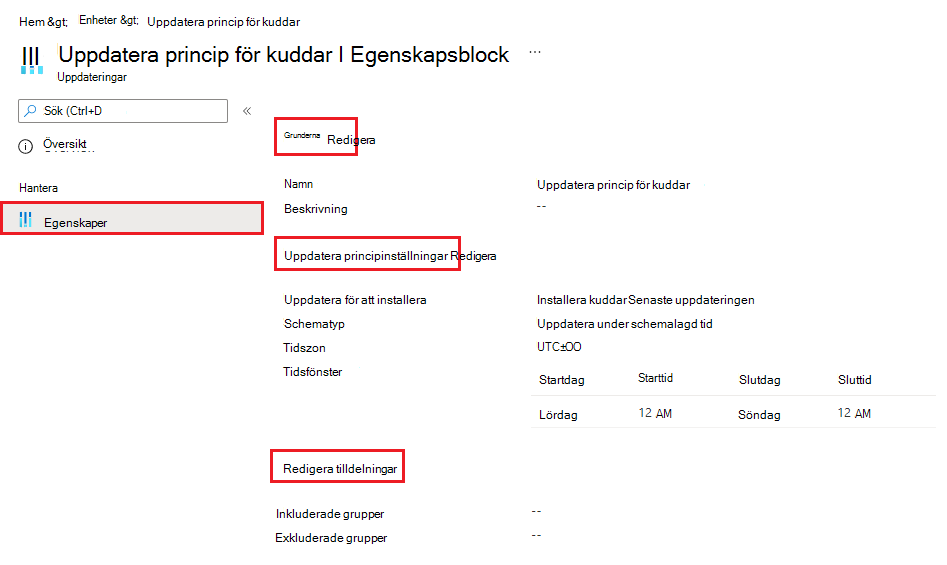 Skärmbild som visar hur du redigerar en befintlig programuppdateringsprincip för iOS/iPadOS i Microsoft Intune.