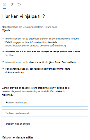 Skärmbild som visar scenarioalternativ i Intune administrationscenter.