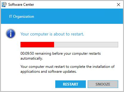 Skärmbild av meddelande om slutlig nedräkning i Software Center.