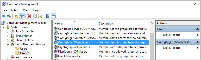 Configmgr_DviewAccess grupp på en primär plats SQL Server