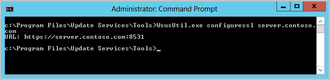 Kommandot wsusutil konfigurerarl som returnerar HTTPS-URL:en för WSUS