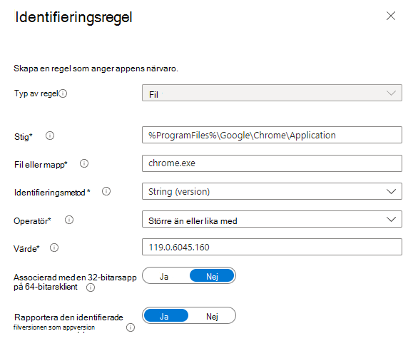 Skärmbild av filidentifieringsregeln.