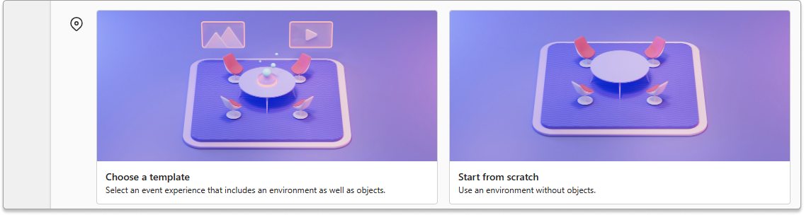 Skärmbild av alternativ för händelseutrymme: mall eller start från början i Mesh på webben.