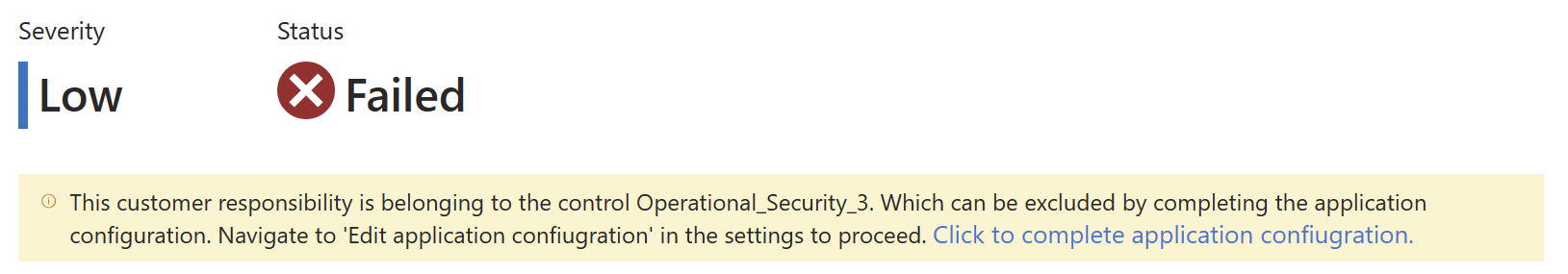 Application configuration warning