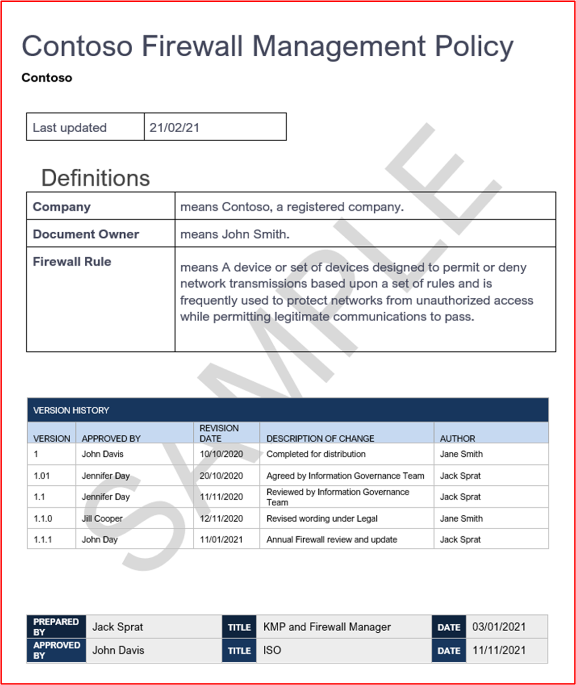 example of the kind of firewall policy document we require