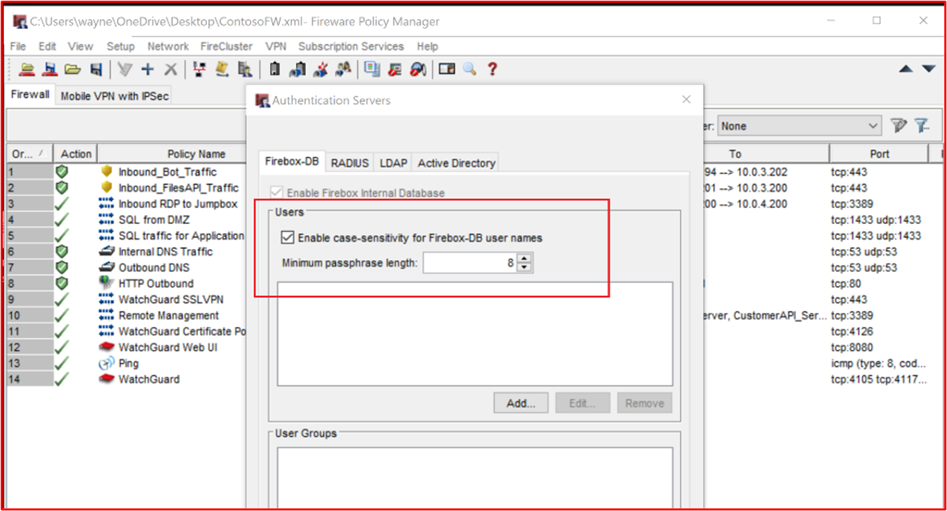 minimum passphrase length for the WatchGaurd Firewall.