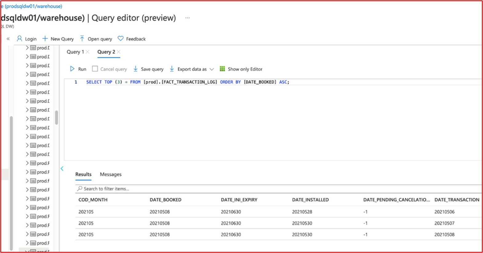 Screenshot shows a SQL query showing the contents of the database table ordered in ascending order