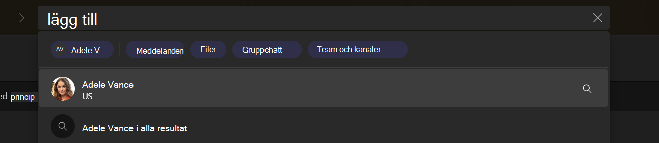 Teams-sökupplevelsen visar MTO-användaretiketten 