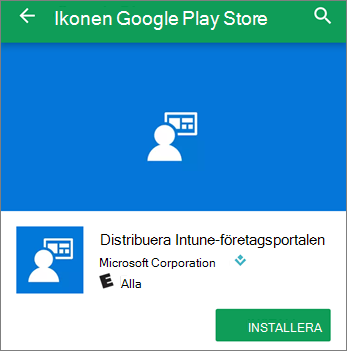 Skärmbild som visar installationsknappen för Intune-företagsportal i Google Play Store.
