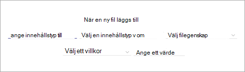 Skärmbild av sidan med regeluttryck som visar instruktionsalternativen.