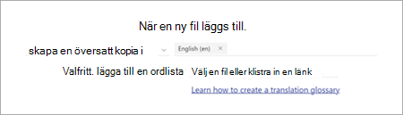 Skärmbild av sidan med regeluttryck som visar ordlistealternativet.