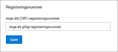 Skärmbild av registreringsnummerfältet för C N P J-nummer.