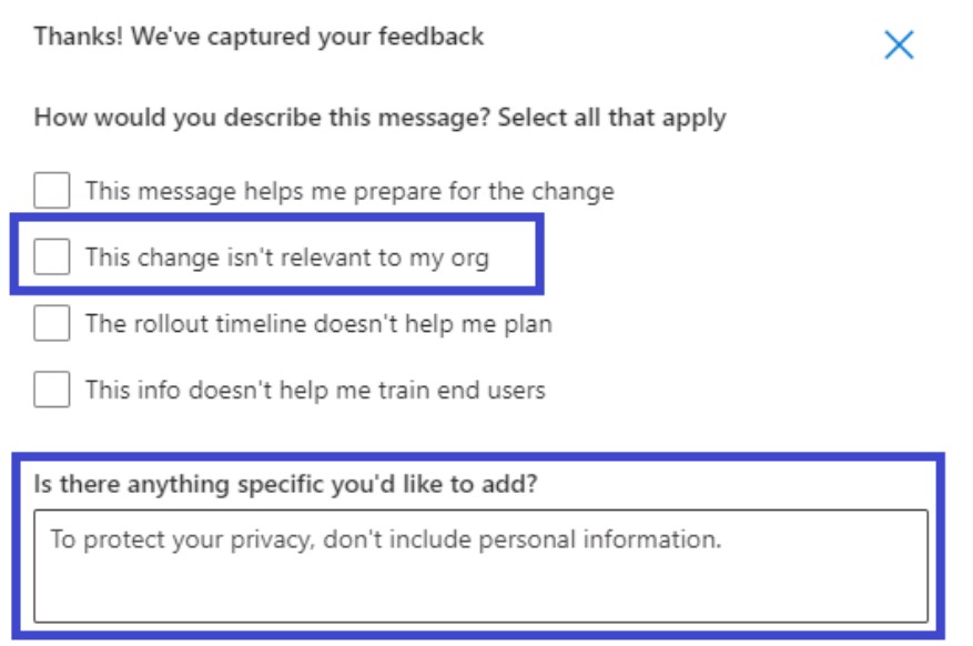 Meddelandecentervy över feedbackavsnittet.