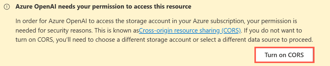Azure OpenAI Studio Aktivera CORS med egna data