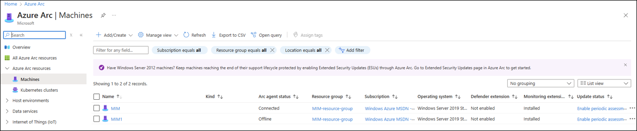 Skärmbild av Azure Arc.