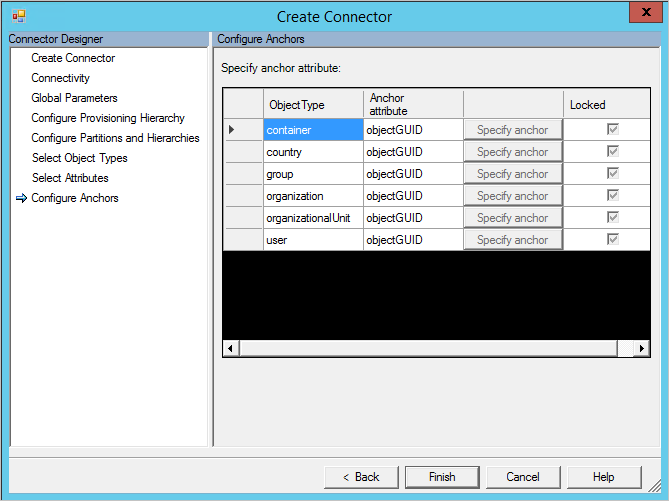 Sidan konfigurationsankare för MIM Sync-anslutningsprogram