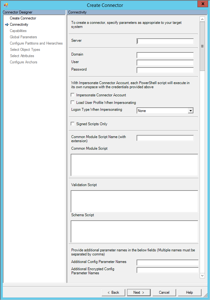 Konfigurationssidan för anslutningsappen för MIM Sync