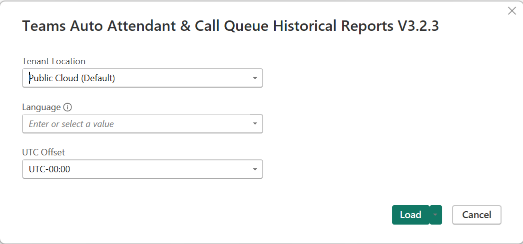 Screenshot showing the Location, Language, and UTC Offset selections.