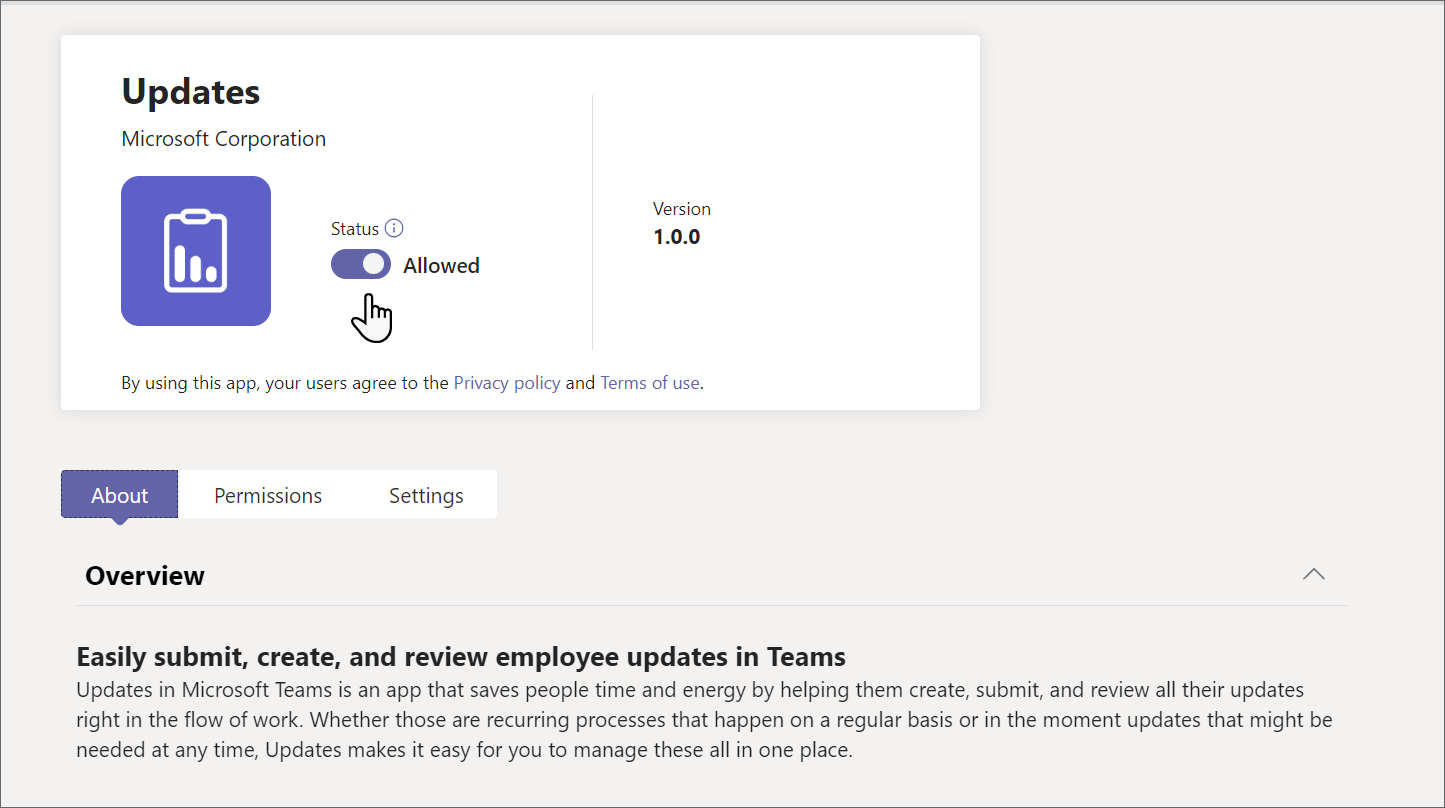 Image of the toggle to enable or disable Updates.