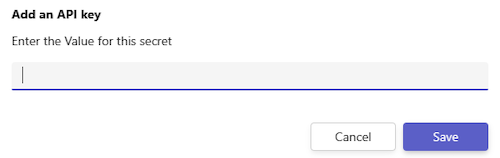 Screenshot shows the Enter the value for this secret option to add a secret to the API key.