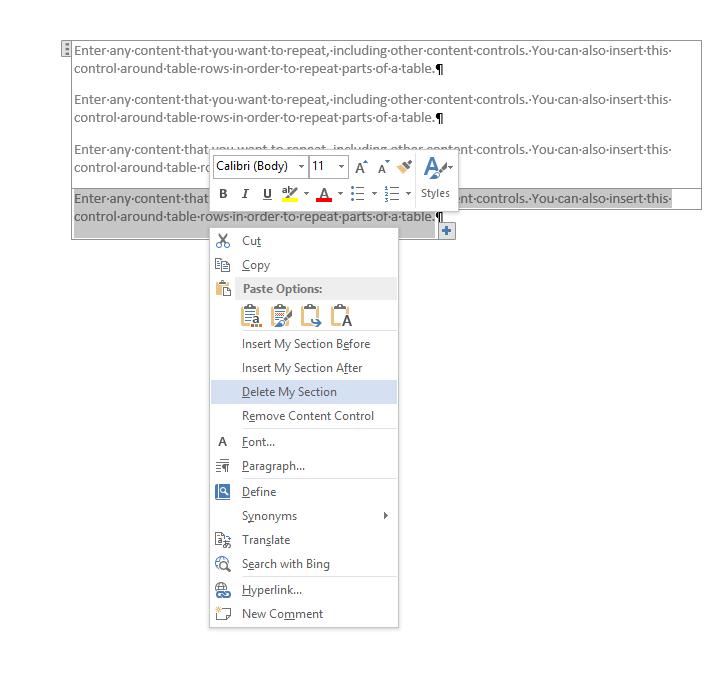 Repeating section content control context Repeating section content control context
