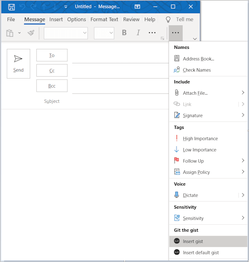 The ribbon overflow menu in classic Outlook on Windows with the add-in's buttons highlighted.