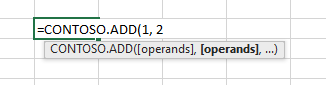 The ADD custom function being entered into cell of an Excel worksheet