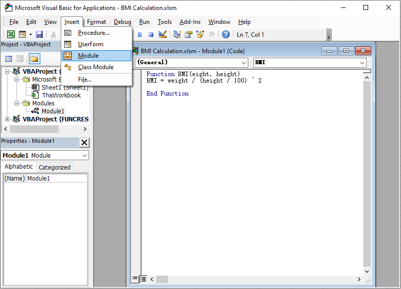 Skärmbild som visar steg för att skriva skriptet i fönstret Visual Basic Editor.