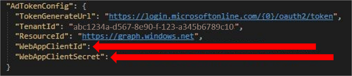 Illustrerar ett kodfragment av filen appsettings.Development.json.