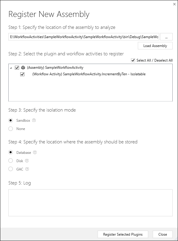 register assembly dialog.