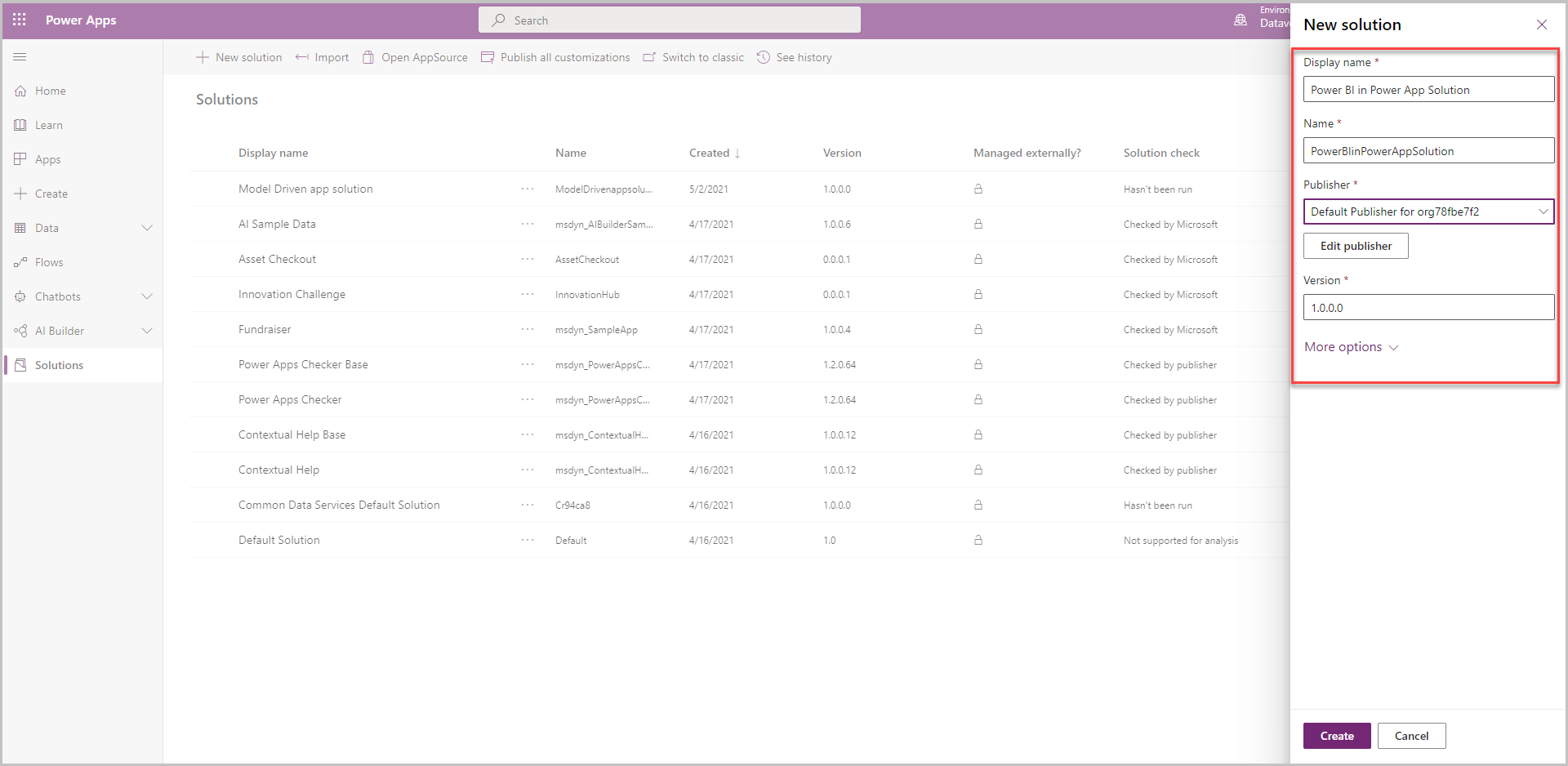 Power BI-app i Power App-lösning Power BI i Power App-lösning