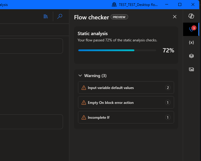 Skärmbild som visar den statiska analyspoängen och en sammanfattning av eventuella regler som överträtts.