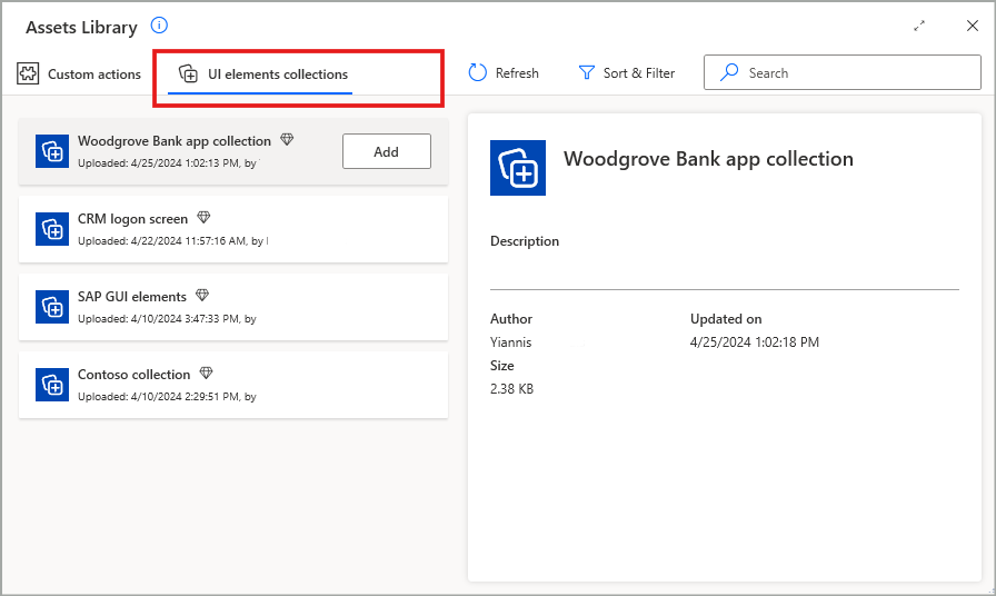 Fliken UI-gränssnittsamlingar (förhandsvisning) i tillgångsbiblioteket