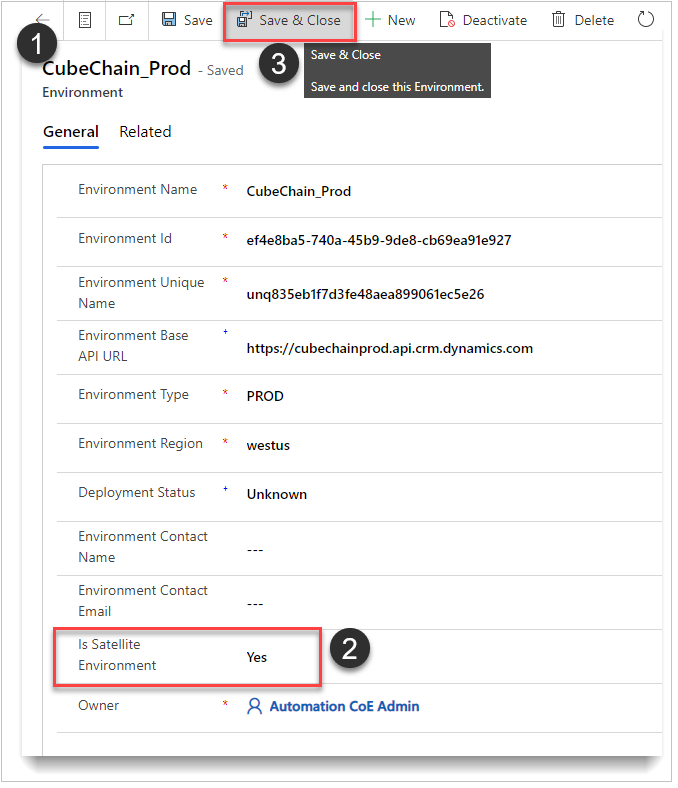 En skärmbild med instruktioner om hur du sparar en miljö som en satellitmiljö. En skärmbild med instruktioner om hur du sparar en miljö som en satellitmiljö.