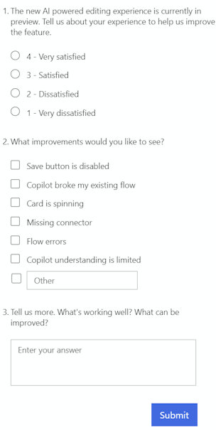 Skärmbild av feedbackformulär.