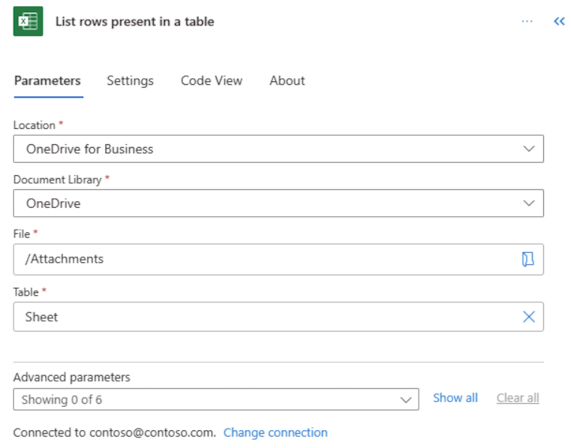 Skärmbild av parametrarna för listrader i en tabell i Copilot.