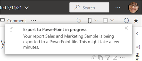 Export to PowerPoint in progress notification