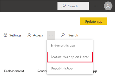 Skärmbild av Visa den här appen på hemskärmen.