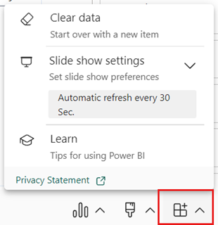 Skärmbild av power BI-tilläggsmenyn för PowerPoint-tilläggsalternativ.