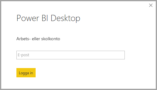 Skärmbild som visar inloggning till Power BI Desktop.