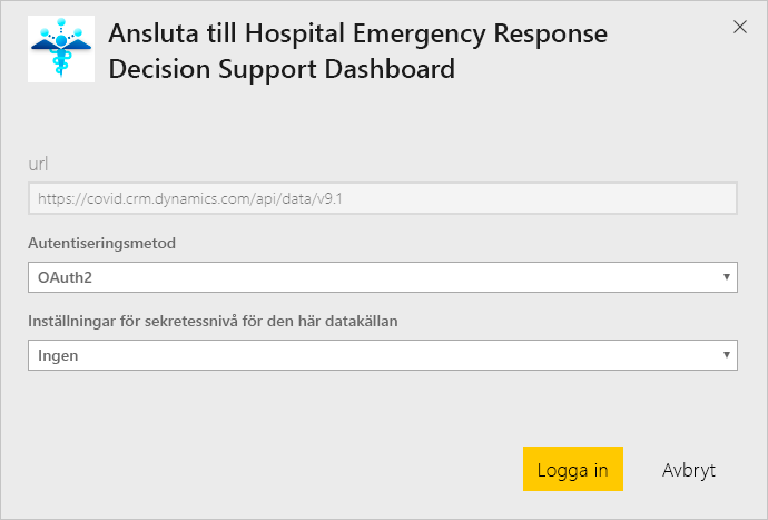 Hospital Emergency Response Decision Support Dashboard app authentication dialog