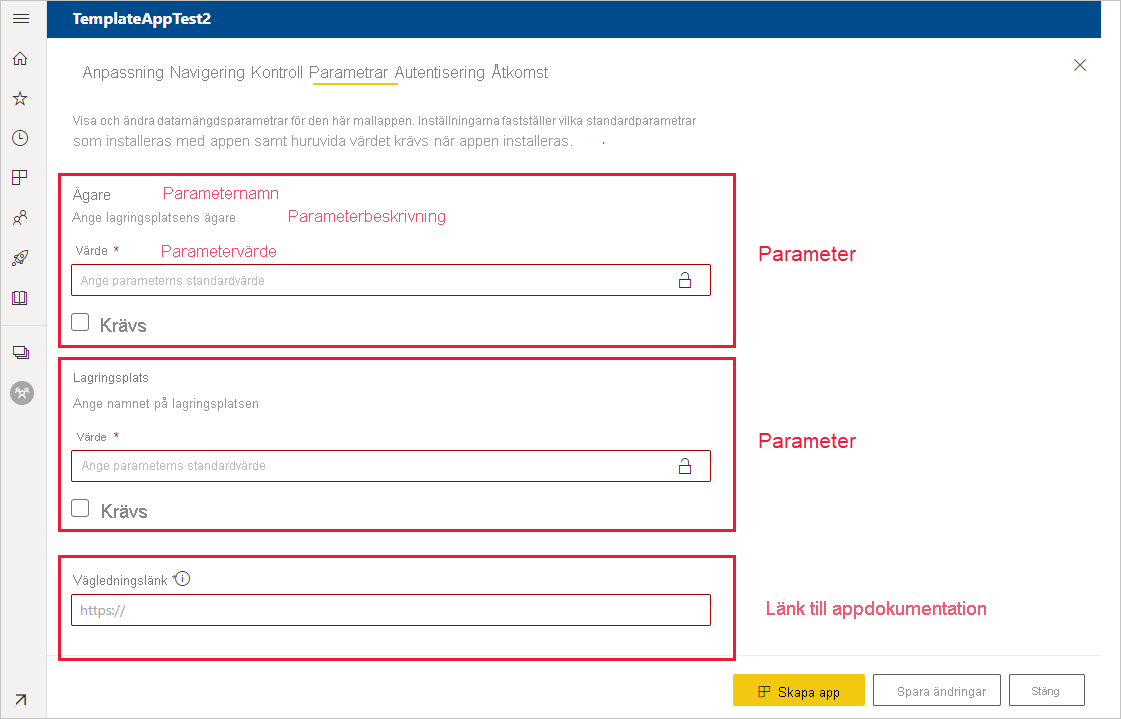 Screenshot that shows the Parameters tab.