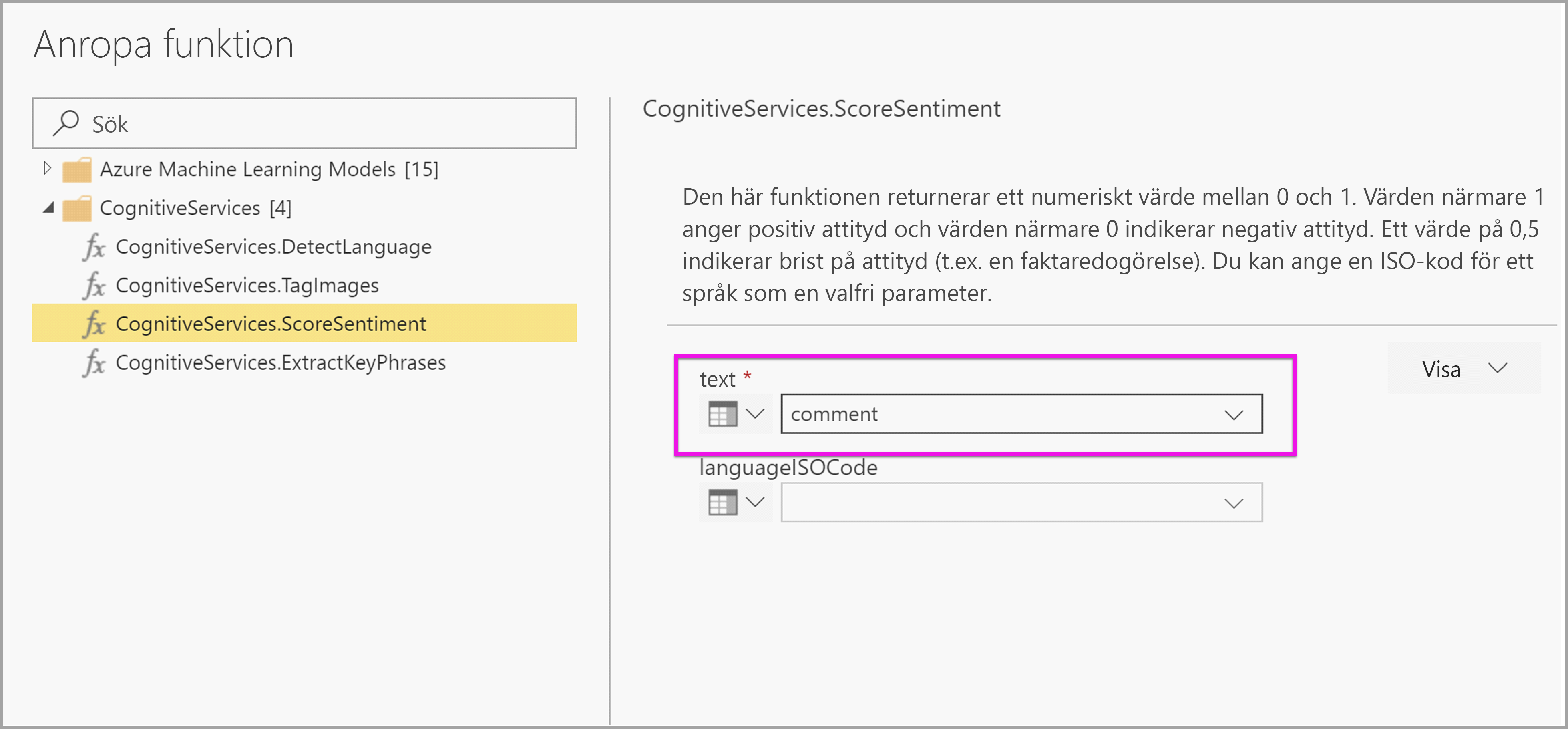 Screenshot shows the Invoke function dialog box with the text drop-down menu.