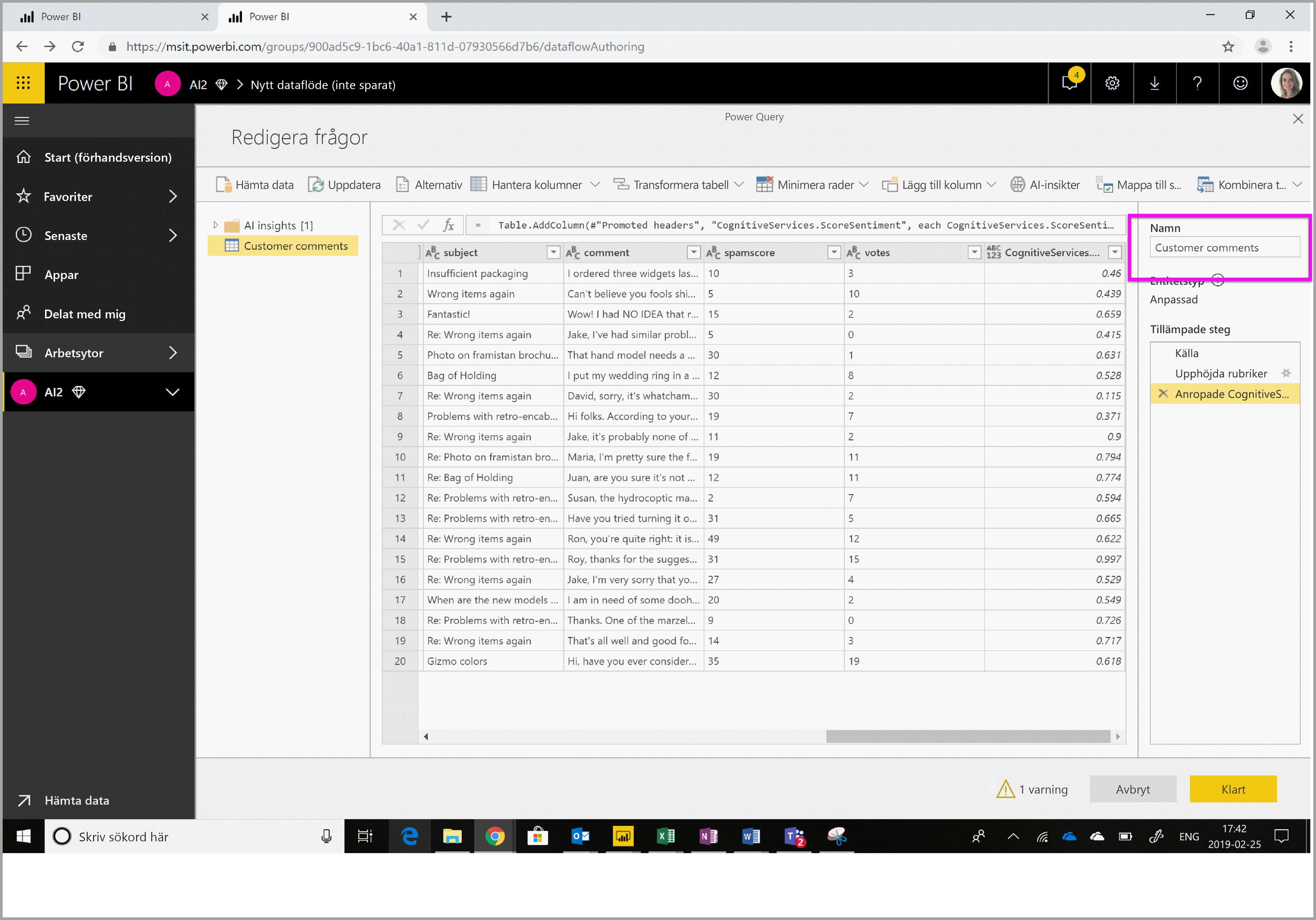 Screenshot shows Edit queries with Name called out.
