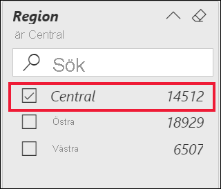 Screenshot of the Region filter expanded, and the Central option selected.